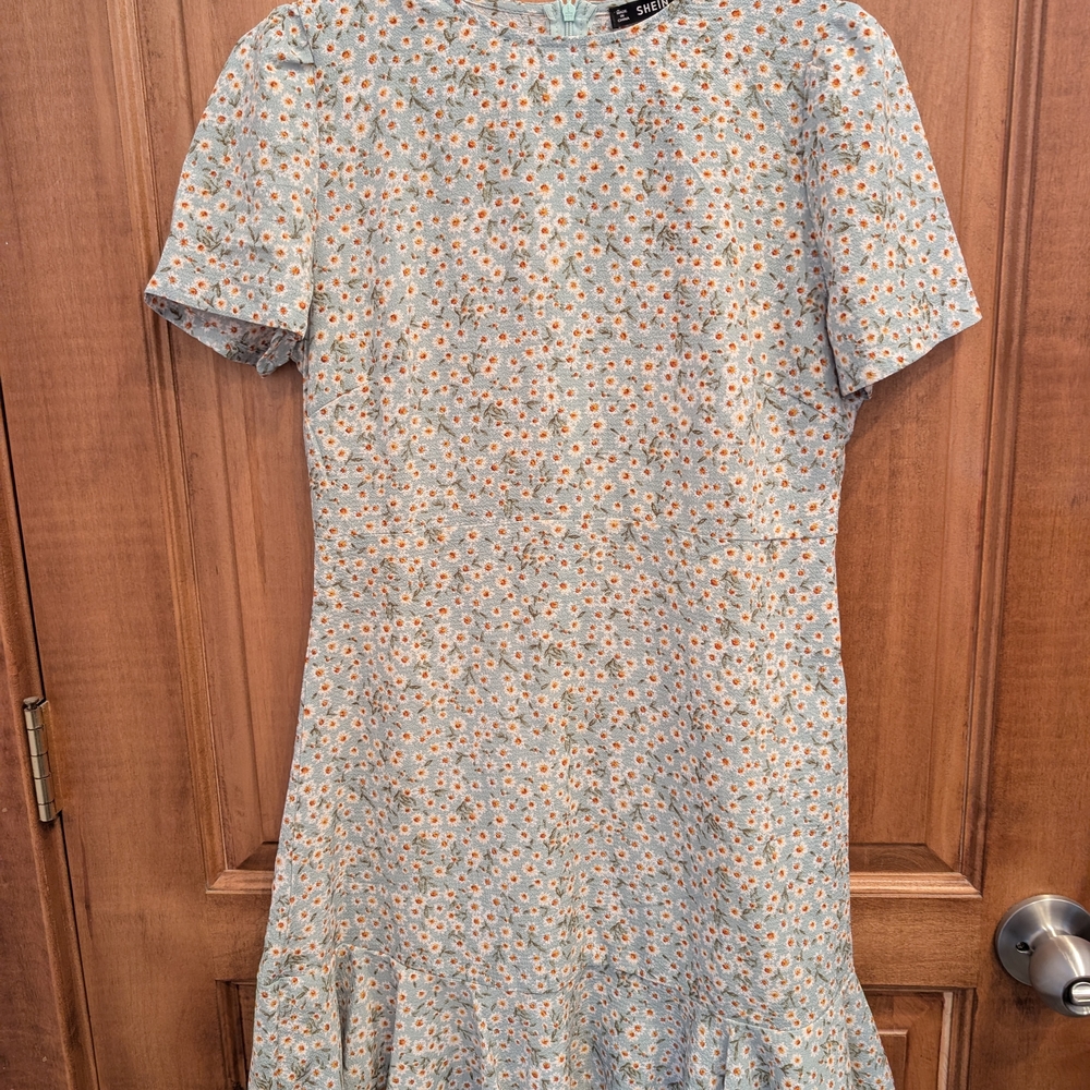 SHEIN Floral Midi Dress - Blue and Orange
